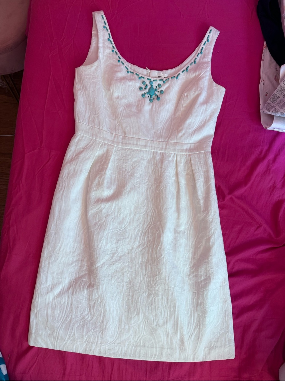 Girls White Embroidered Neckline Dress